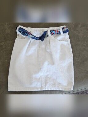 Vintage 90s Esprit Kids White Denim Jean Skirt & Cropped Top Set - Size